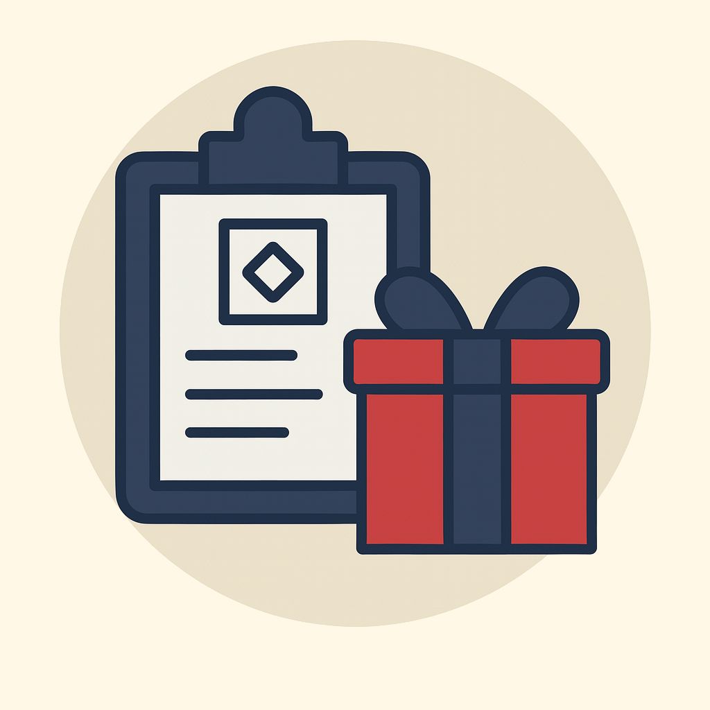 clipboard-with-checklist-and-gift-box-icon-depicting-curated-corporate-gifting-or-personalized-gift-selection