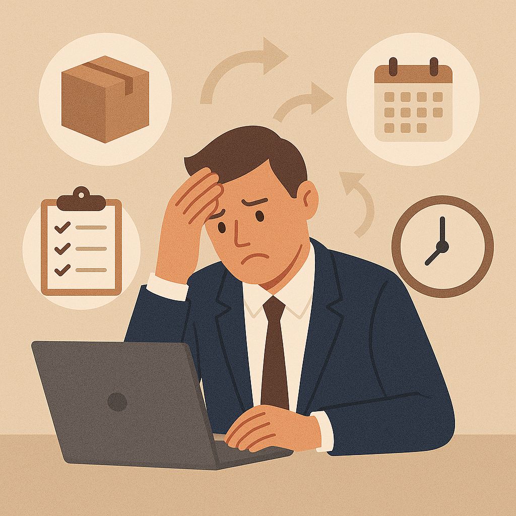 stressed-businessman-at-laptop-with-calendar-clock-checklist-and-package-icons-showing-operational-load